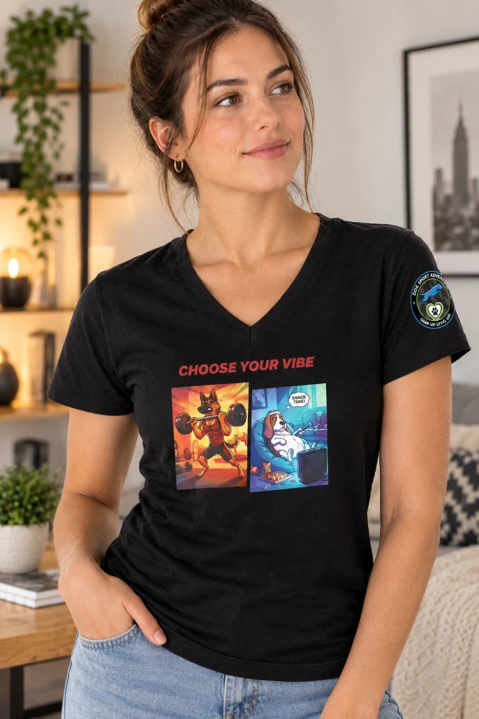 T-shirt dog sport ad "choose your vibe"